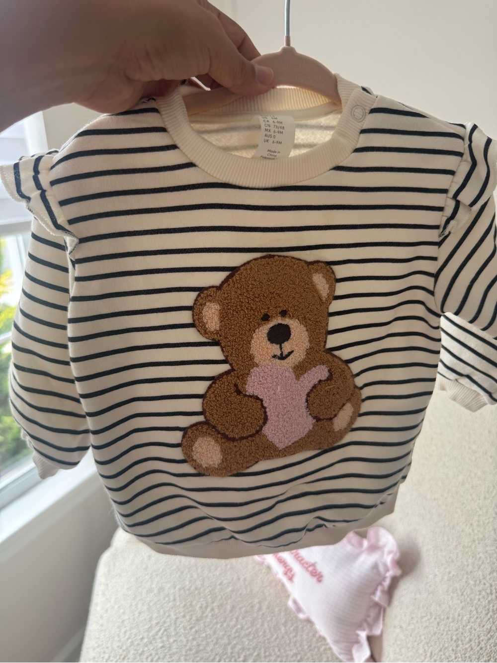 H&M Cream & Navy Striped Kids Sweatshirt with Teddy Bear Patch